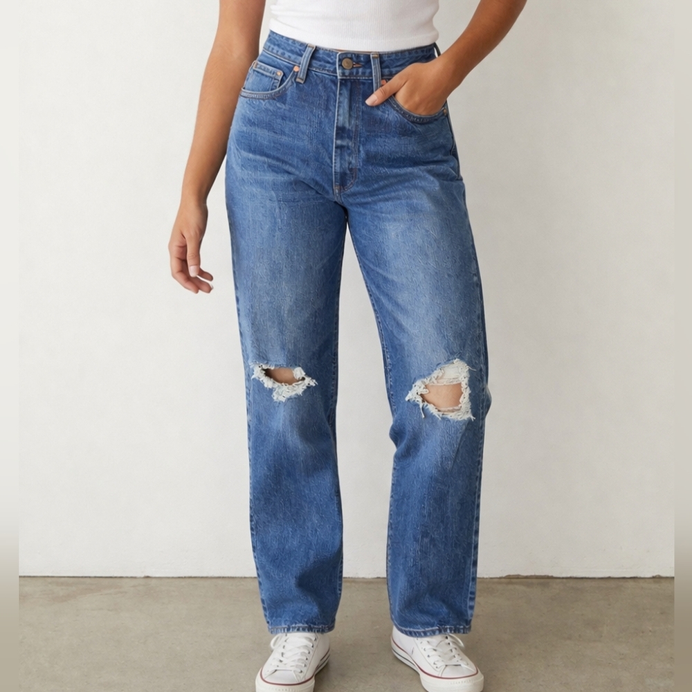 a.n.a Highest Rise Vintage Straight Distressed Jeans NWT